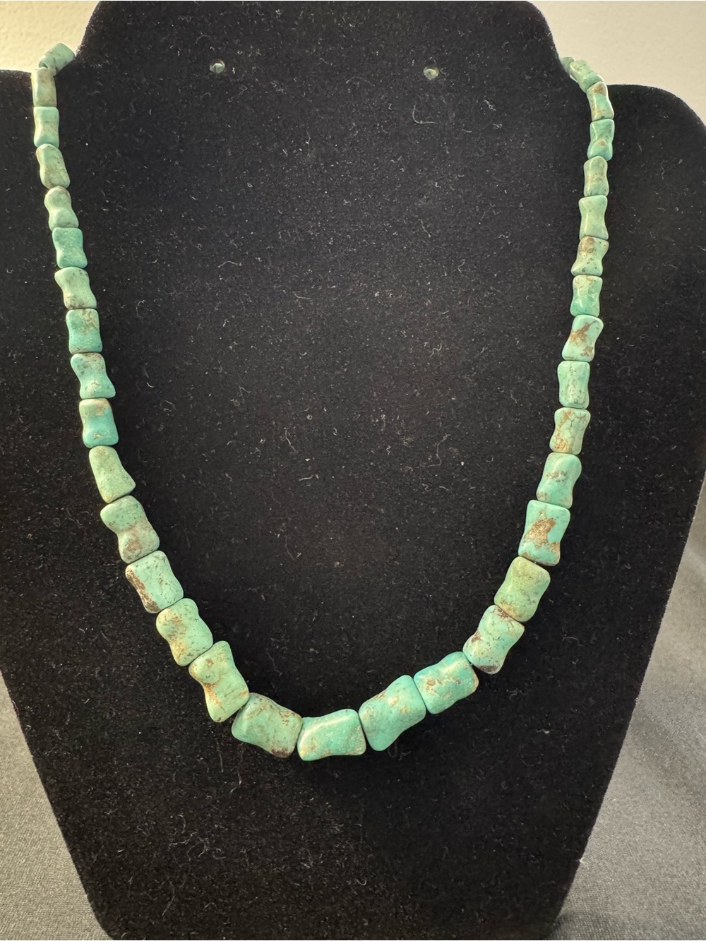 Turquoise Nugget Necklace Sterling Silver Navajo Pearl Accents Graduated Beads